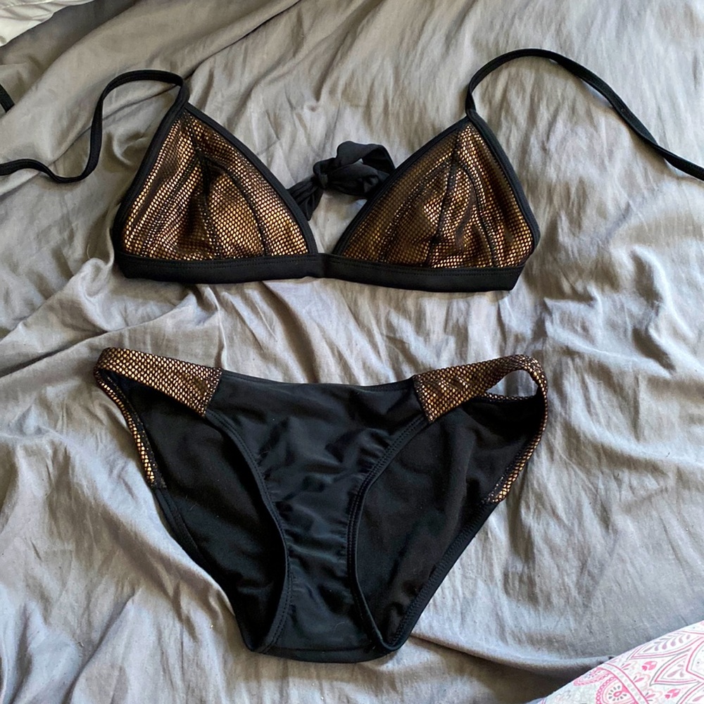 2 piece black& gold bikini- size M top& size S bottom